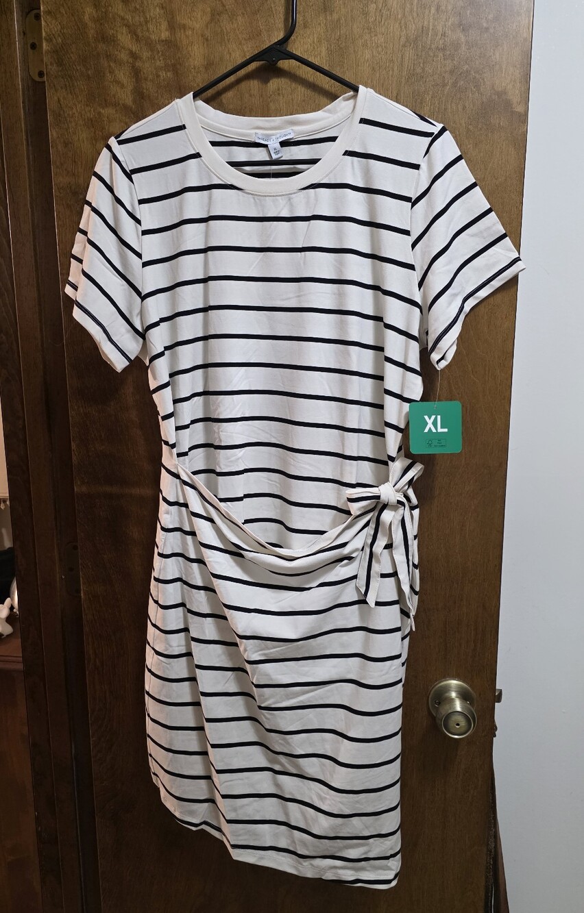 NWT Threads 4 Thought Black and Cream Striped Side-Tie Midi Dress XL